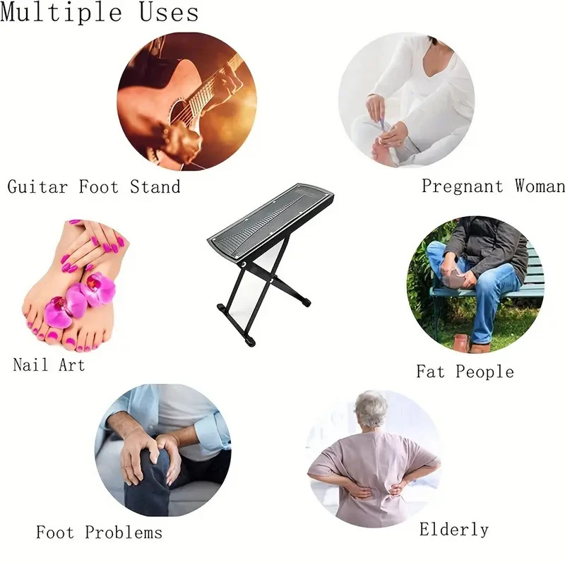 Taburete de pedicura para tecnología de uñas, soporte de pie de pedicura ajustable plegable, taburete de pie antideslizante con 6 alturas, herramienta de pedicura negra