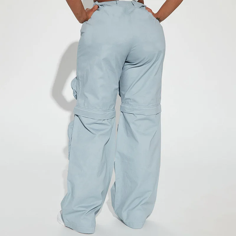 Sweatpants Women Solid Color Patch Pocket Zipper Detachable Leg Casual Workwear Pants