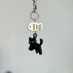 Cute Black Cat Keychain Cartoon Mobile Phone Chain Camera Earphones Pendant Bag Decorative Chain Kawaii Keyring Y2K Accessories