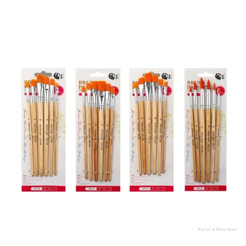 

M17F 6PCS Professional Paintbrush Artist Paint Brushes Fine/Round/Flat/Oblique Tip, for Watercolor Gouache Acrylic Painting