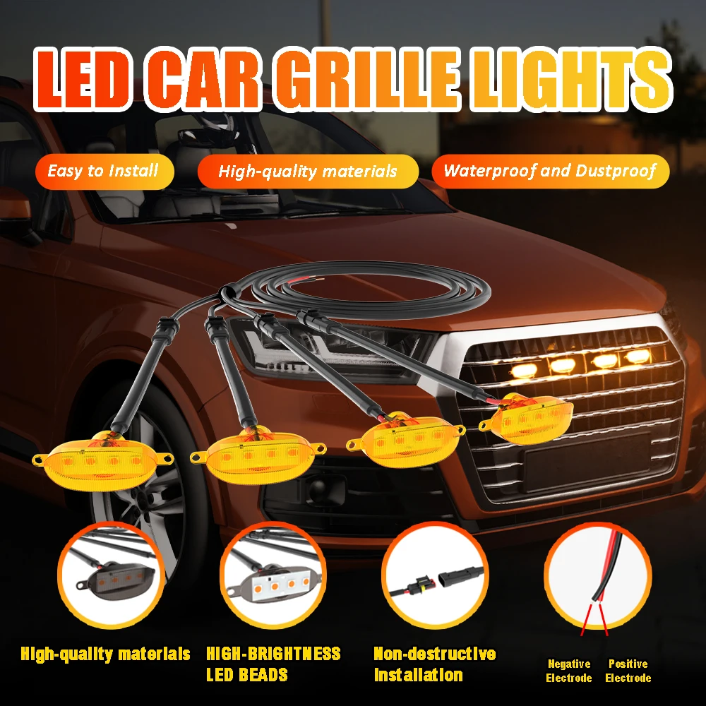 4 in 1 12V yellow shell car Car Eagle Eye LED Grill Light Universal grille decorative light yellow light off-road pickup off roa