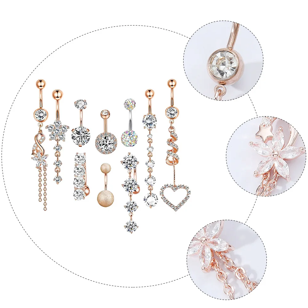 

10Pcs Navel Ring Combination Skin Piercing Jewelry Durable Belly Button Rings Perfect Party Piercing Decoration