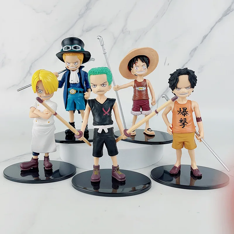 

5 шт., цельная фигурка Luffy Sabo Ace Sanji Zoro детства, ПВХ, автомобиль, офис, настольное украшение, модель, игрушки, детская коллекция