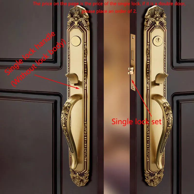 Luxury all copper European Gold villa door lock apartment home the latest design double door handle lock