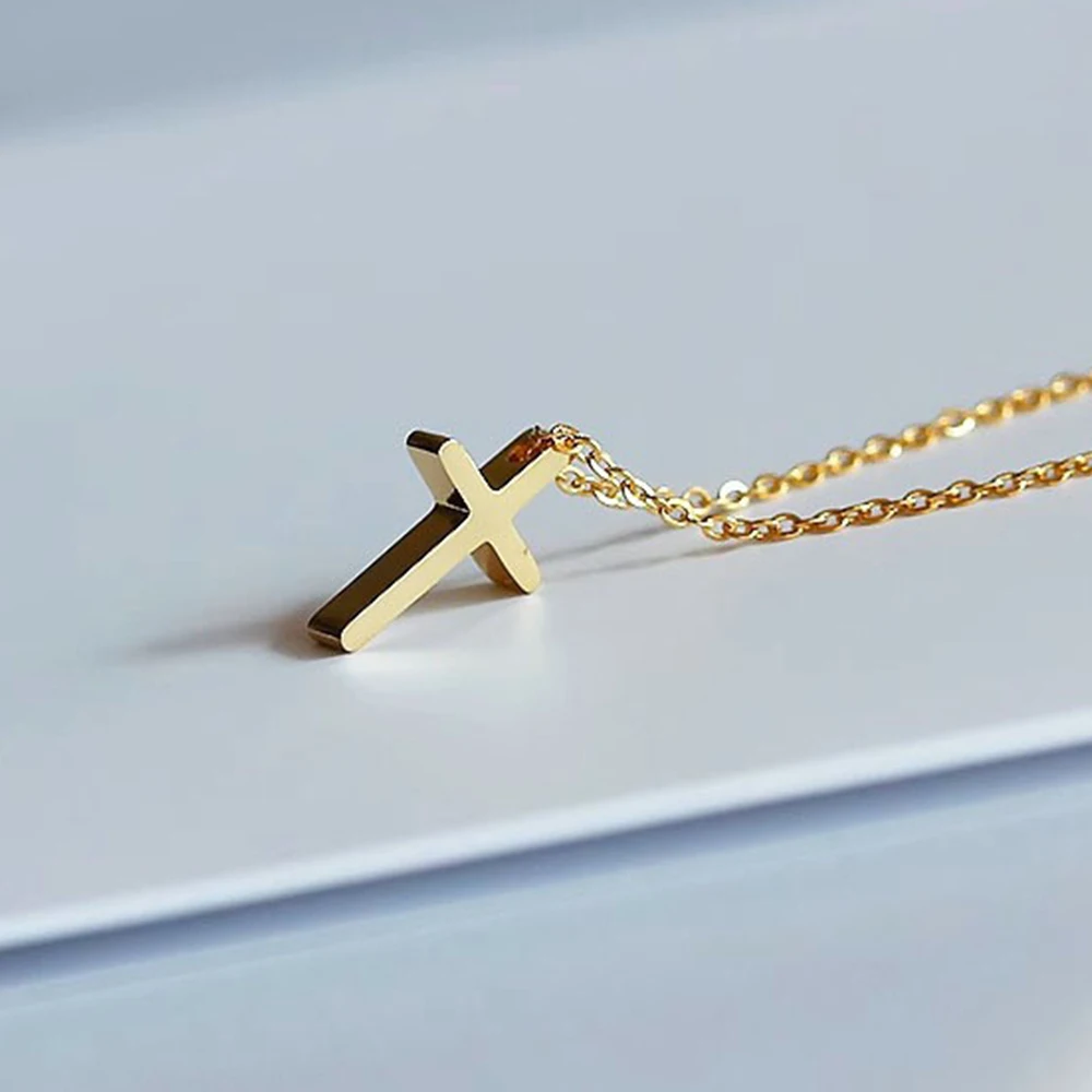 DARHSEN Women 2cm Small Cross Pendant Necklace for Girls Stainless Steel Gold Color Fashion Jewelry