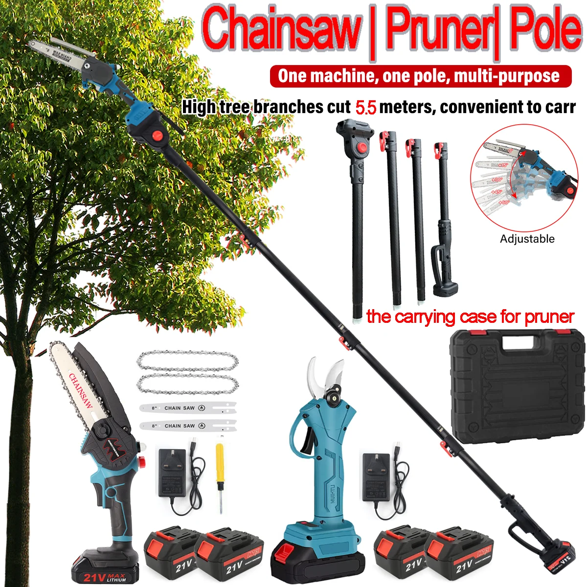 Cordless Electric Pole Chainsaw Cutter Pruner Woodworking Mini Chain Saw Trimmer