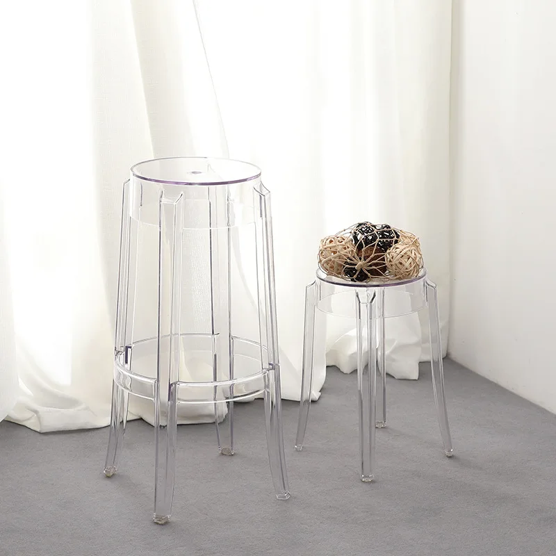 Nordic Transparent Acrylic Chair Bar Stool Crystal High Stool Fashion round Stool Modern Minimalist Plastic Bar