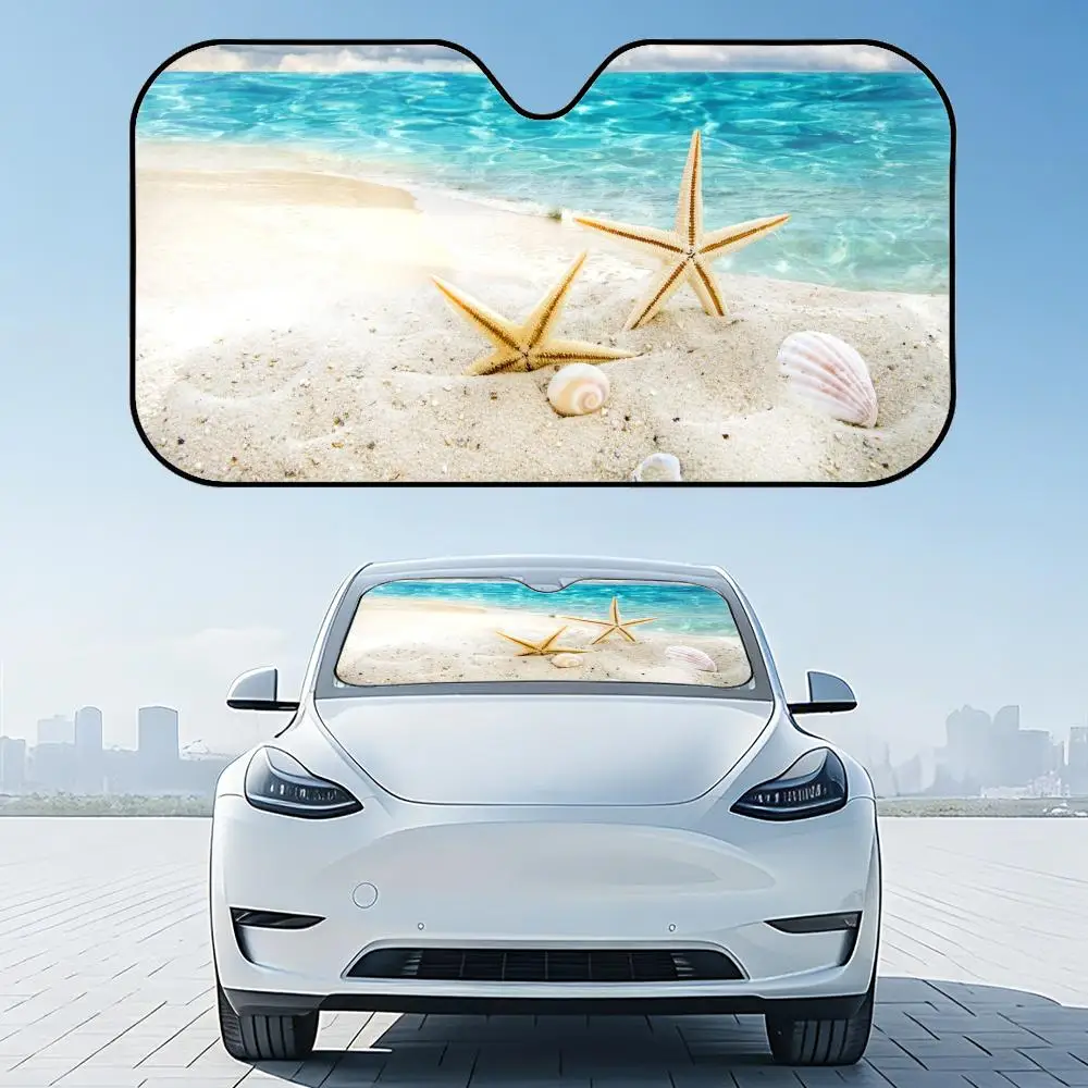 

Starfish Shell Beach Sand Sun Visor Reusable Aluminum Foil Car Windshield Sun Visor UV Protector Heat Insulation Cover Shade