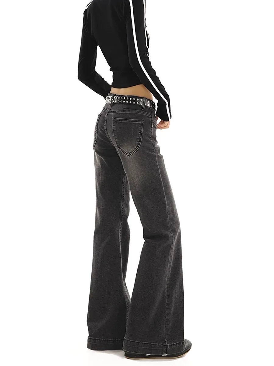 Y2K Jeans lavati vintage da donna Pantaloni lunghi a ferro di cavallo dimagranti retrò elasticizzati leggermente svasati slim fit