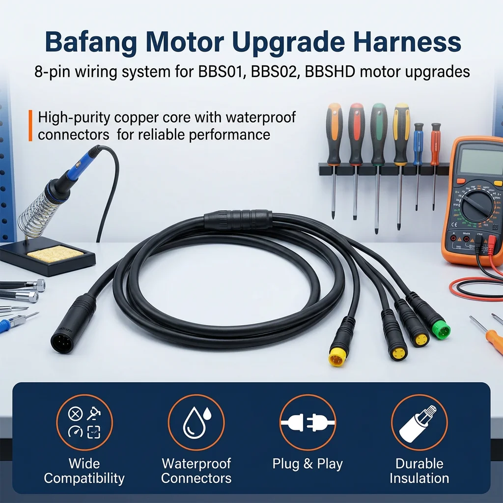 1pc 8 Pin Main Wiring Harness Waterproof BBS01 BBS02 BBSHD Mid-Drive Motor Cable for Ebike DIY Modification Durable