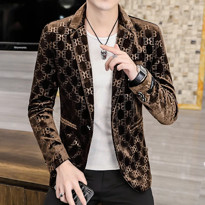 Spring New Men's Blazer Fashion Casual Boutique Business Bronzing Design Letter printing Suit  Male Slim Fit Blazers Jacket Coat