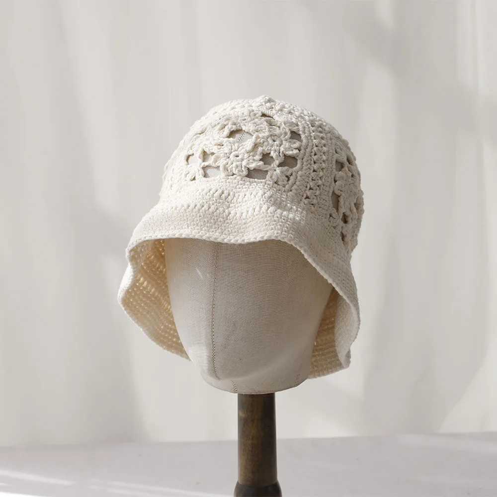 2025 Handgefertigte Neue Blumen Y2K-Stil Gewebte Strickmütze Russische Damen Luxus Panama Mode Bucket Hat – Detail 5