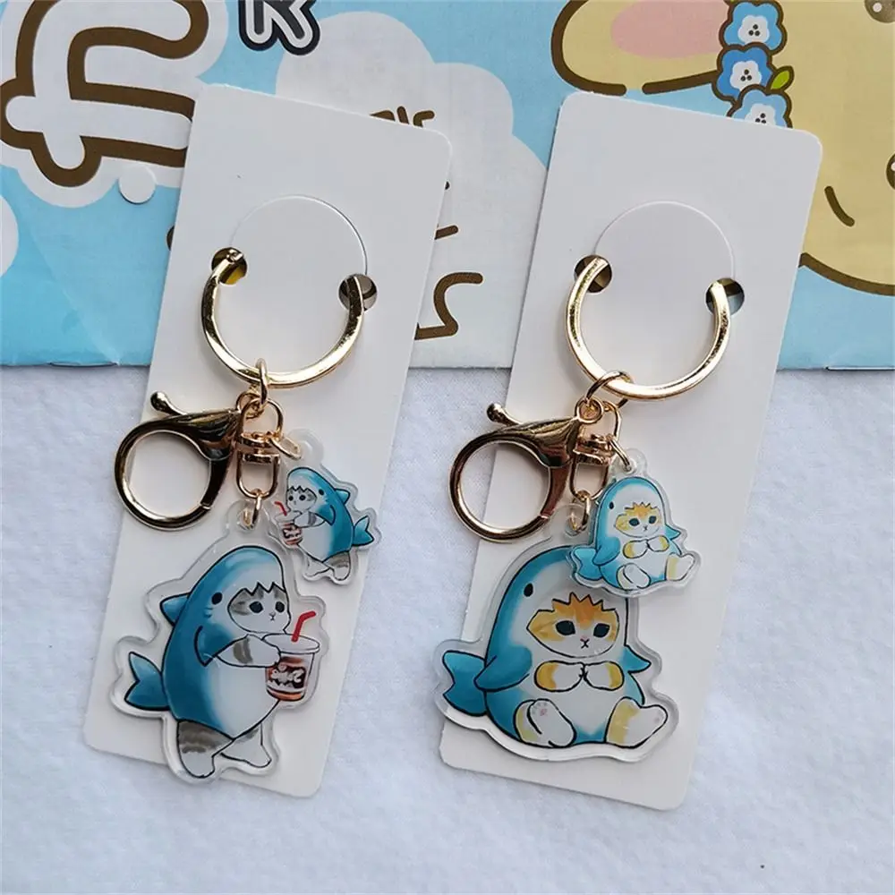 Transparent Shark Cat Keychain Key Chain Accessories Animal Cartoon Cat Keyring Cute Acrylic Cat Pendant Backpack