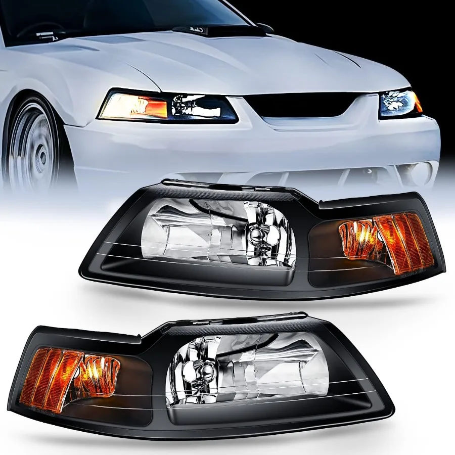 

Фара в сборе для 1999, 2000, 2001, 2002, 2003, 2004, сменные фары Mustang, черный корпус, янтарный отражатель, драйвер и Pa
