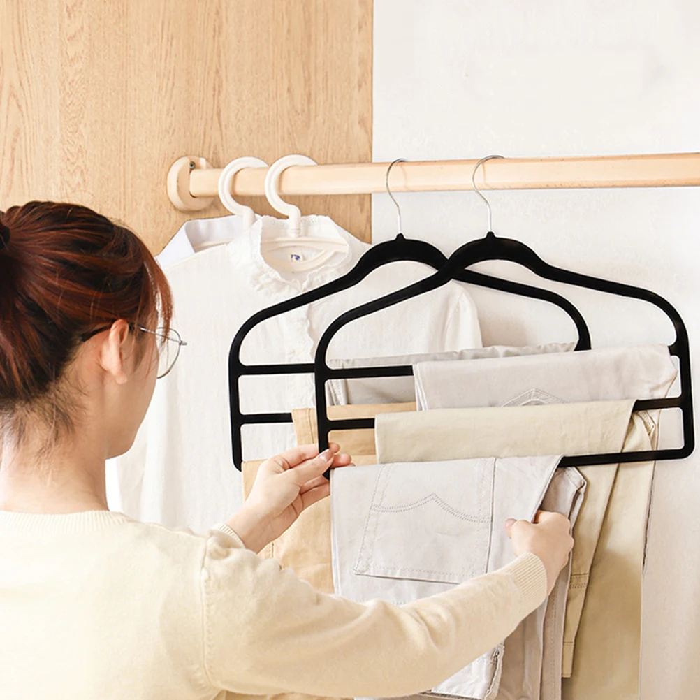 

3 Pcs Non-slip Hanger Pants Hanging Racks Space Saving Clothes Skirt Flocking Jeans Multi Layer