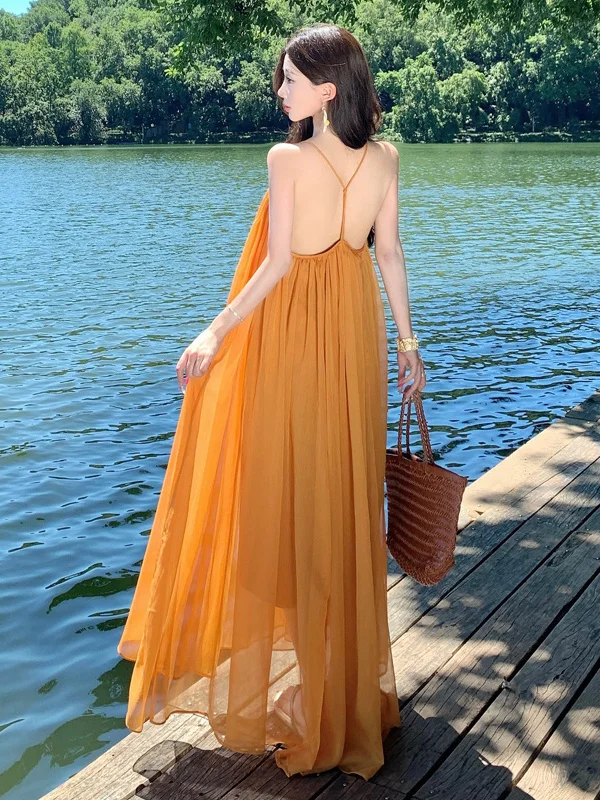 Beach Vaion Sle V-Ne Strapl Long Dr Ele Unique Fairy T Gonna Estate 2026 Abito a trapezio di lunghezza midi