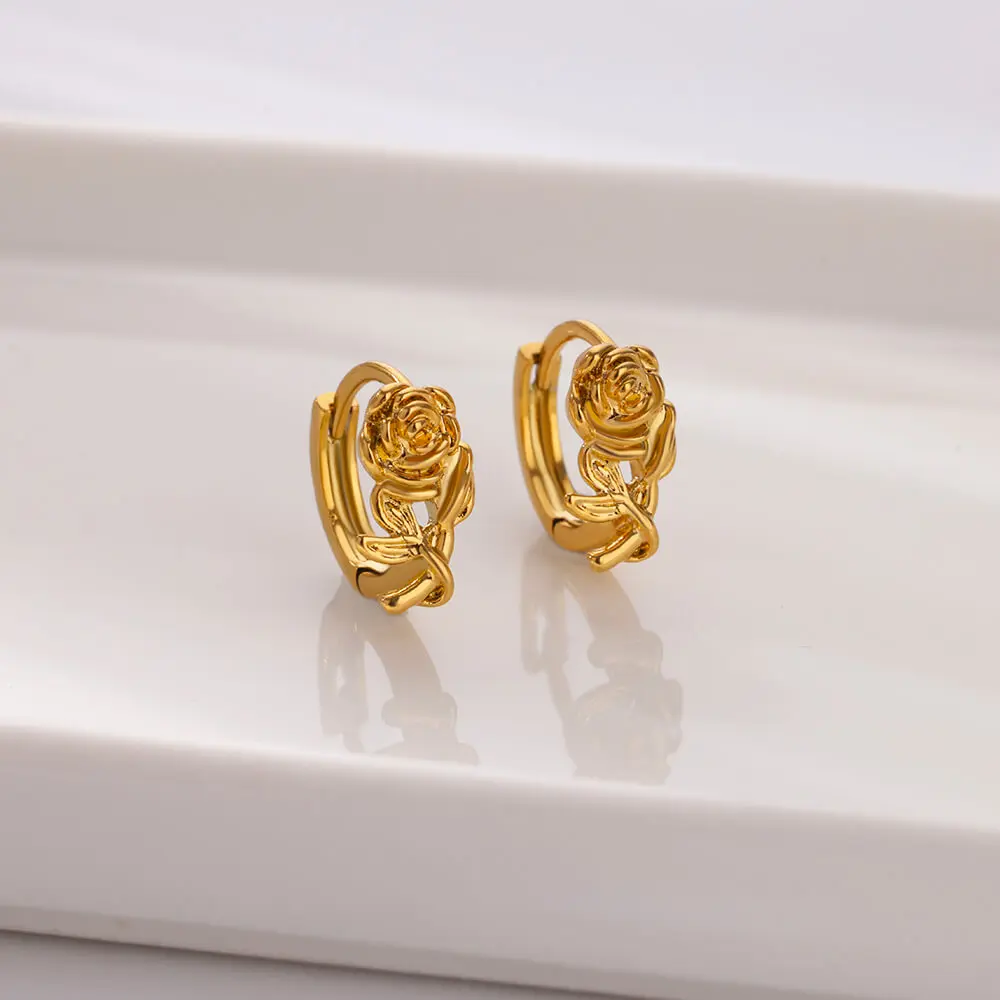 

Gold Color Rose Flower Earrings for Women Vintage Delicate Small Hoop Earrings 2024 Trend Ear Piercing Wedding Jewelry Gift
