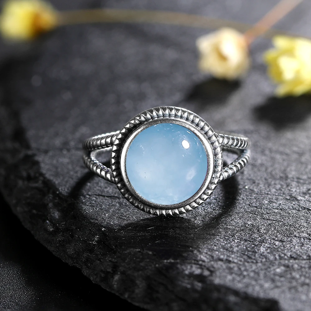 Unisex 10mm Natural Labradorite Ring in 925 Silver