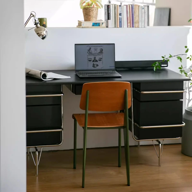 

Nordic Bauhaus medieval stainless steel oak workbench writing table