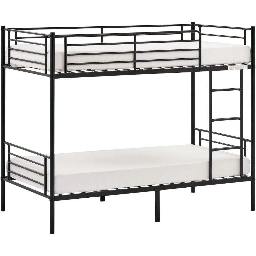 Bunk Bed Twin Over Twin for Kids, Teens & Adults Bunk Bed with Stairs & Flat Rungs, Heavy Duty Metal Slats