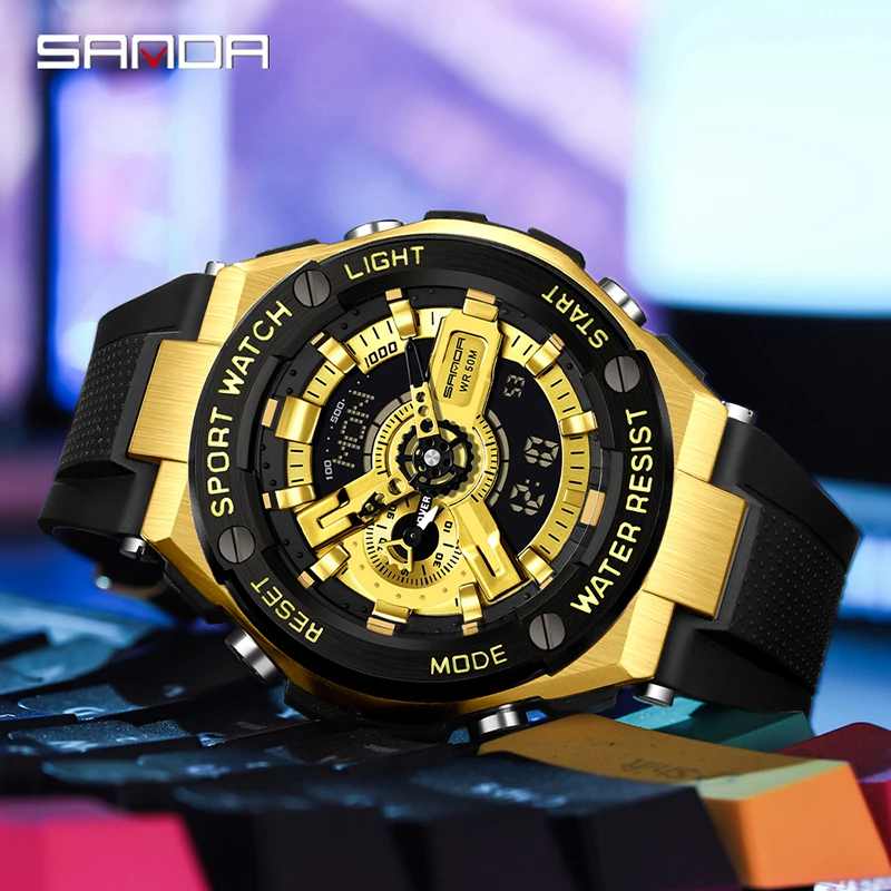 SANDA-reloj despertador deportivo multifuncional para hombre, cronógrafo Digital con luz de elevación de manos, resistente al agua y a prueba de golpes, novedad de 3170