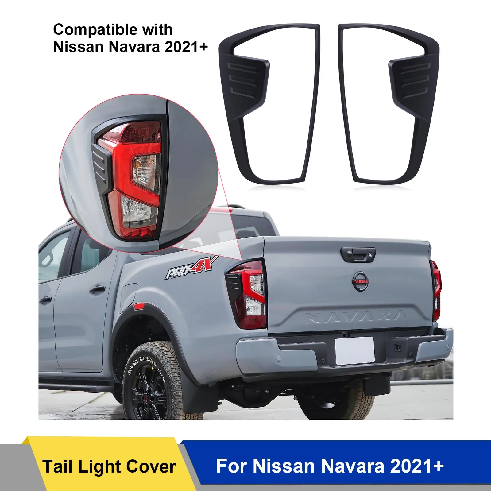 

Matte Black Rear Lamp Tail Light Cover Surrounds Trim Set For Nissan Navara NP300 D23 2021 2022 2023 2024