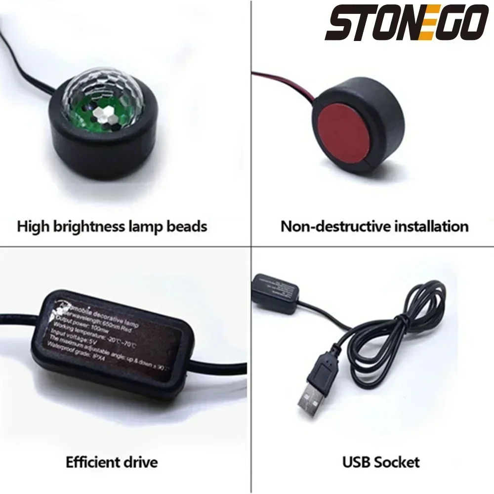 USB Car LED Voice Activated 7 Colors Projection Ambient Light Footwell Full Stars Atmosphere Lamp Interior Decor