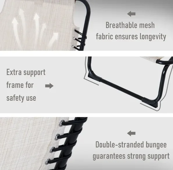 Outsunny Cream Reclining Mesh Lounge, Outdoor Breathable Chaise Bed