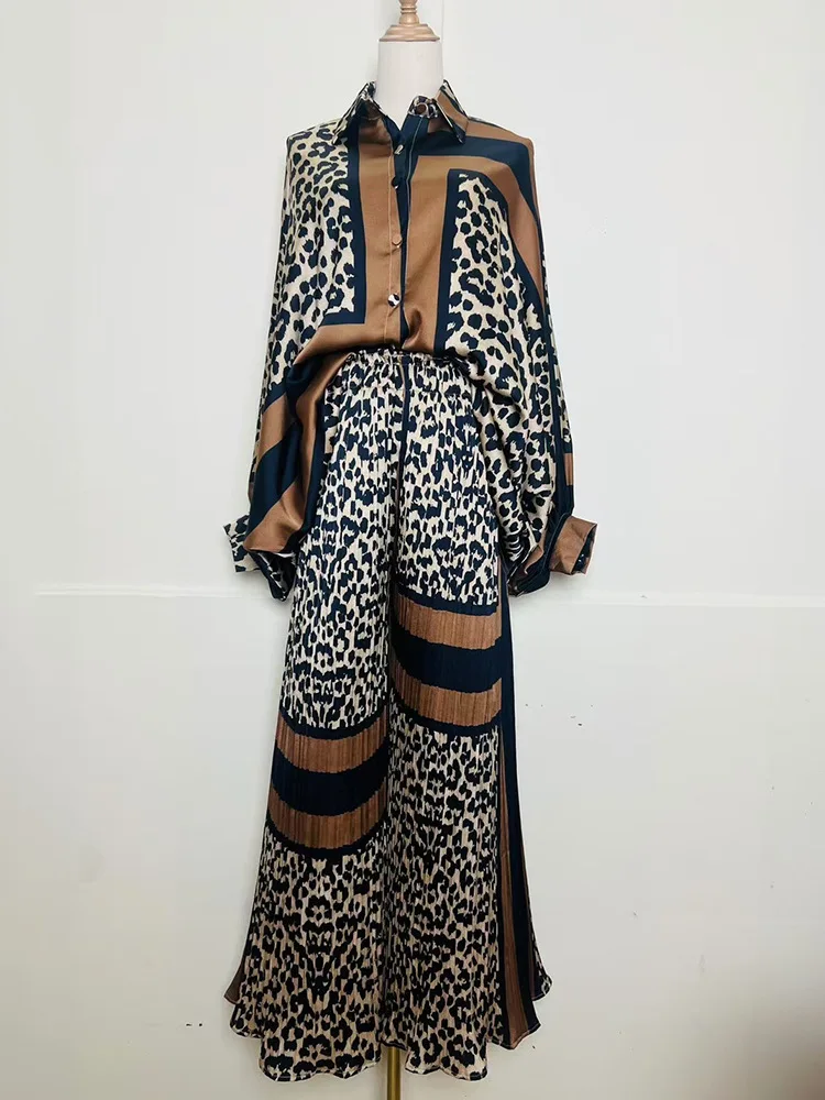 

Jarlrysberg дизайнерская свободная рубашка в стиле ретро с геометрическим принтом, комплект из двух предметов на осень 2021, женские плиссированные широкие брюки, модный комплект