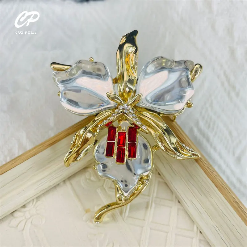 Cloud Pattern Jelly Imitation Glazed Orchid Camellia Blossom Brooch with Middle Ages Flower Decoration Women's Anti Glare Pin