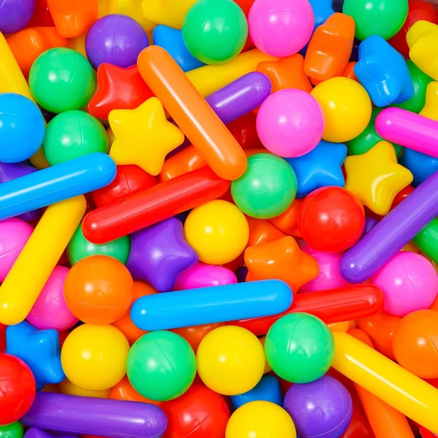 100 szt. Kul do basenu dla dzieci, zabawki do basenu, grube, miękkie plastikowe kulki do basenu dla maluchów, 3 kształty, kulki, gwiazda, patyk