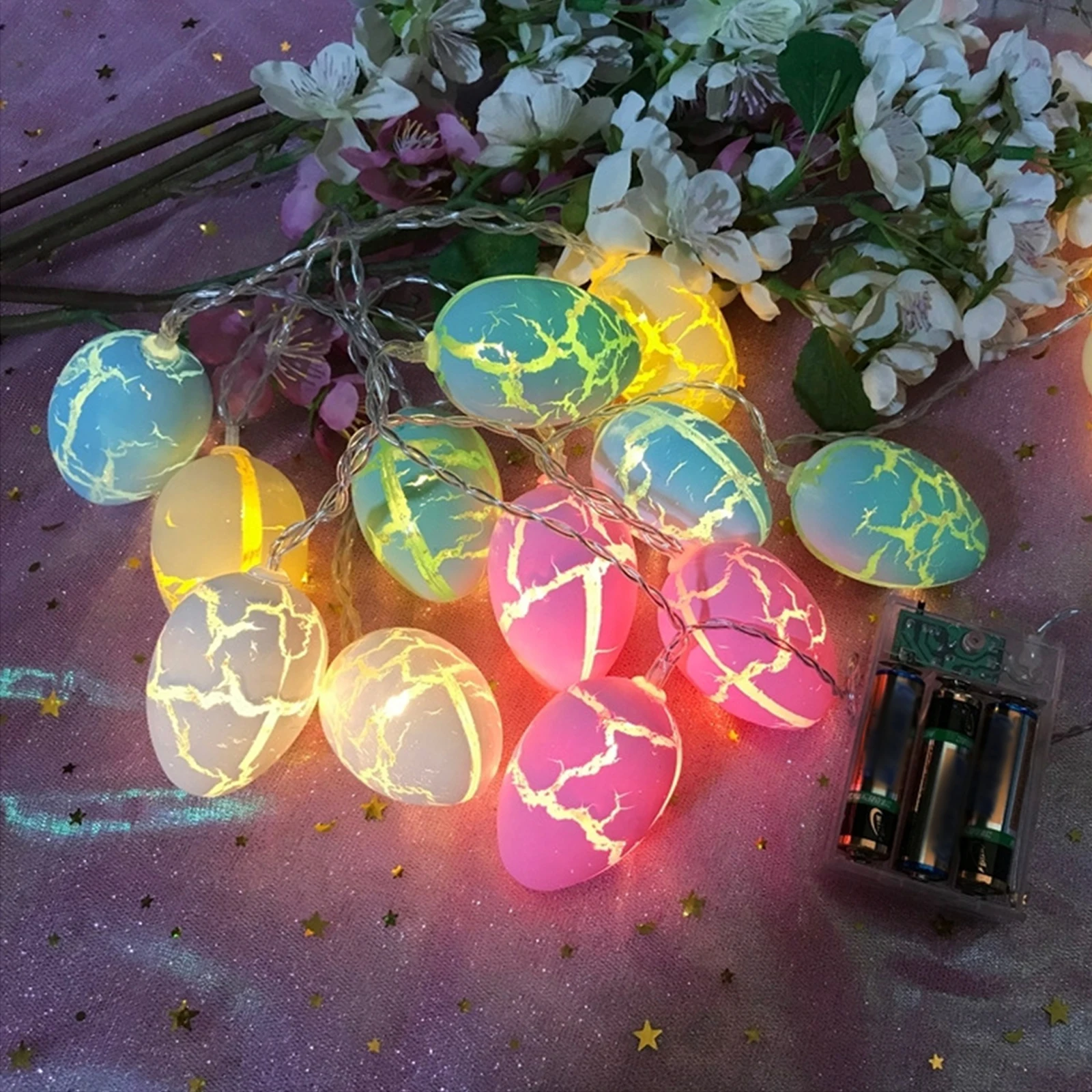 

DIY 2024 Easter Decoration Transparent Crack Pattern Easter Eggs Lights String 1.5m/3m/4.5m 10/20/30 LEDs Home Festival Supplies