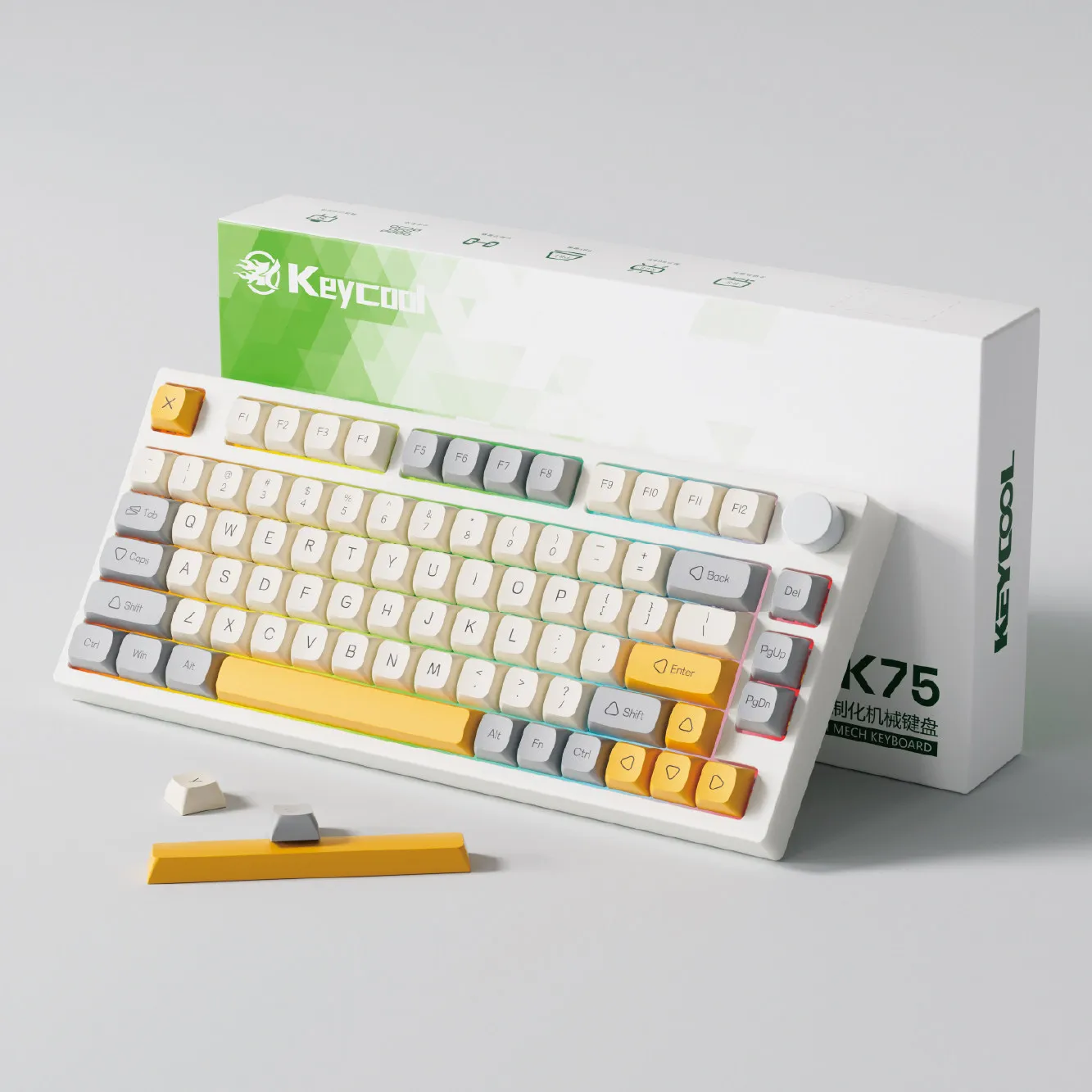 A new keycool 75% size Triple modes RGB Hotswap Bluetooth Mechanical keyboard with knob and silent linear switches