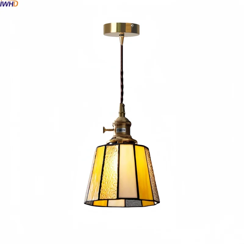 IWHD Wire Adjustable LED Pendant Lights Fixture Kitchen Island Bedside Glass Antique Gold Brass Hanging Lamp Lampara Colgante