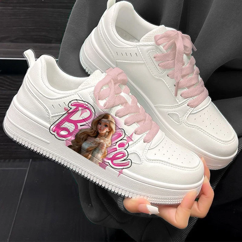 New Barbie Sneakers Fashion Autumn Winter Comfortable Breathable Soft Flat Shoes Kawaii Girls Boy Casual White Sports Shoes Gift