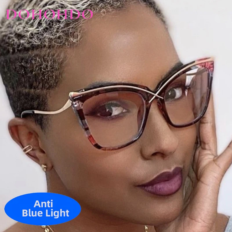 

Fashion Y2K Metal Big Cat Eye Personality Glasses Luxury Brand Designer Computer Office Work Anti-Blue Light Men Women Eyewear