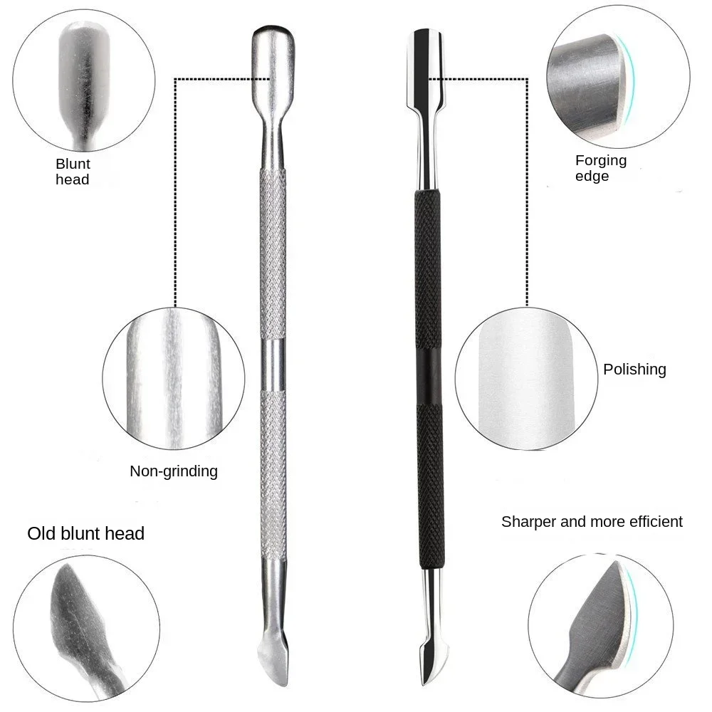 الفولاذ المقاوم للصدأ مسمار الفن القاطع مزدوجة الرأس إزالة طلاء الأظافر دفع الجلد الميت مقص بشرة الأظافر كليبرز أدوات مانيكير