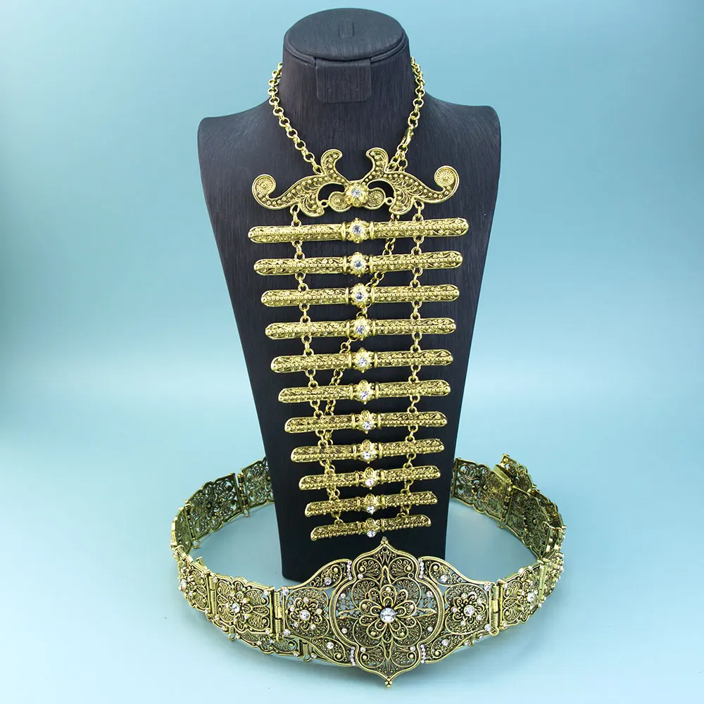 Sunspicems Retro Silver Color Caucasus Women Belt Breastplate Bridal Jewelry Sets Turkish Dress Belt Waist Chain Adjustable