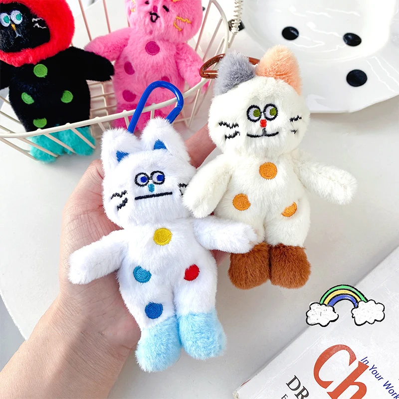 Bow Polka Dot Cat Plush Toy Cartoon Speechless Cat Pendant Soft Stuffed Doll Keychain Car Key Ring Backpack Bag Decor