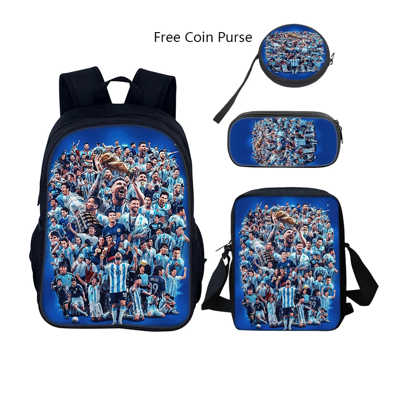 3 pcs set Football Star Child School Backpack with Lunch Bags Pencil Bags School Bags For M-Messis Boys Girls Best Gift