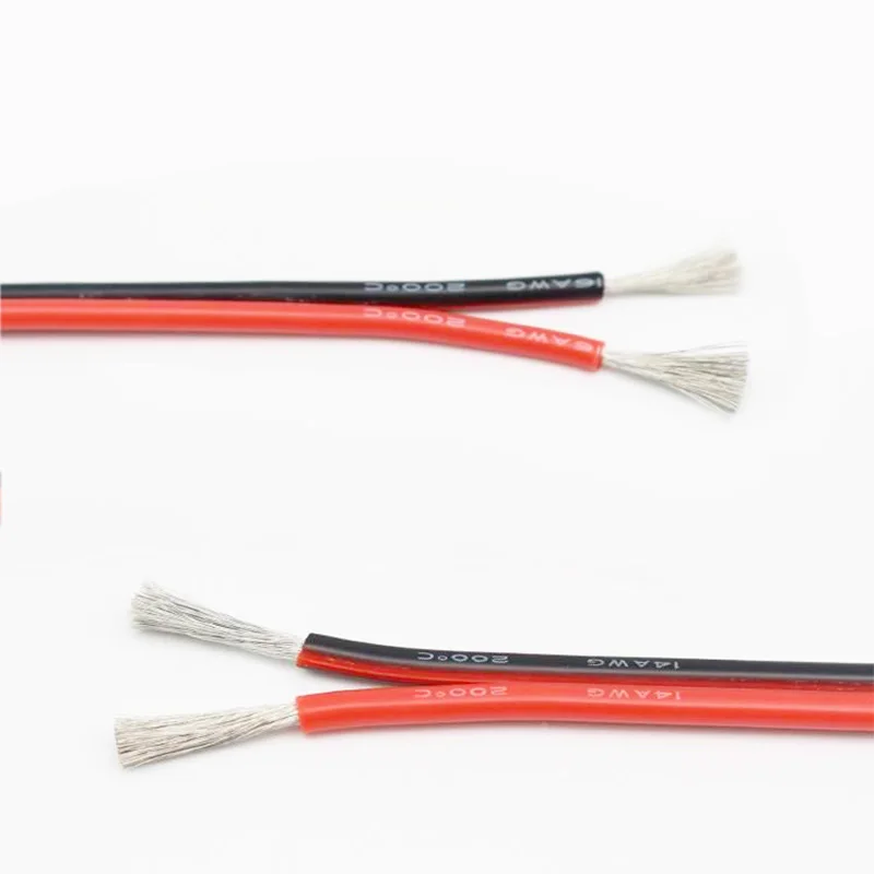 2P Silicone Cable Red and Black Parallel Cable Flexible Silicone Heating 200℃ 26/24/22/20/18/17/16/15/14/12/10/8AWG 2Core Wire