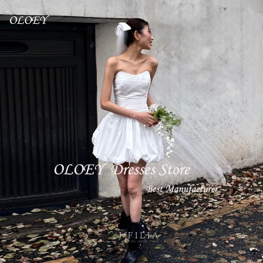 OLOEY 미니 한국 웨딩 드레스 야외 사진 촬영 짧은 신부 파티 드레스 맞춤형 사랑스러운 댄스 파티 드레스