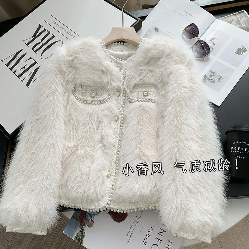 Women New 2023 Autumn/Winter New Temperament Mink Hair Nail Beads High Quality Warm Thickened Faux Fur Coat Jackets