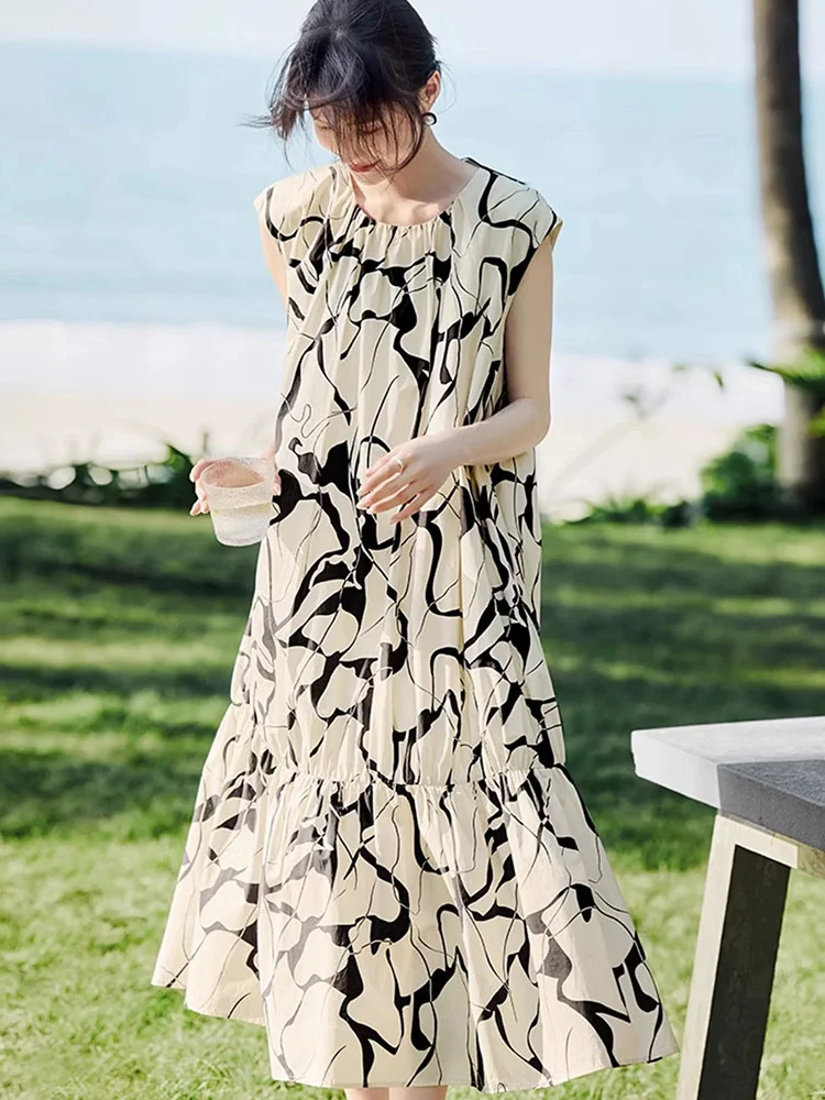 

Ele Casual Floral Print Design Sensation Summer Dr European Sle High Waist Straight Cut Long Skirt with Svel Vest