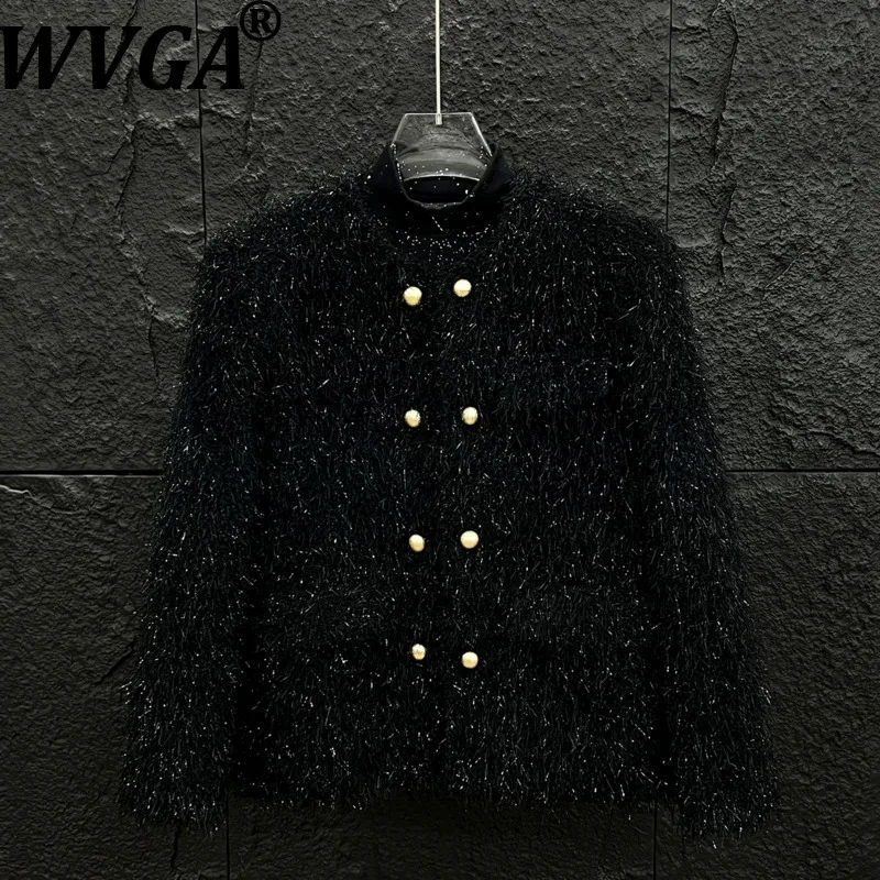 

WVGA Autumn Winter New Man High Street Tassel Plush Trendy Long Sleeve Jacket Niche Chic Casual Padded Shoulder Coats Ins W12524
