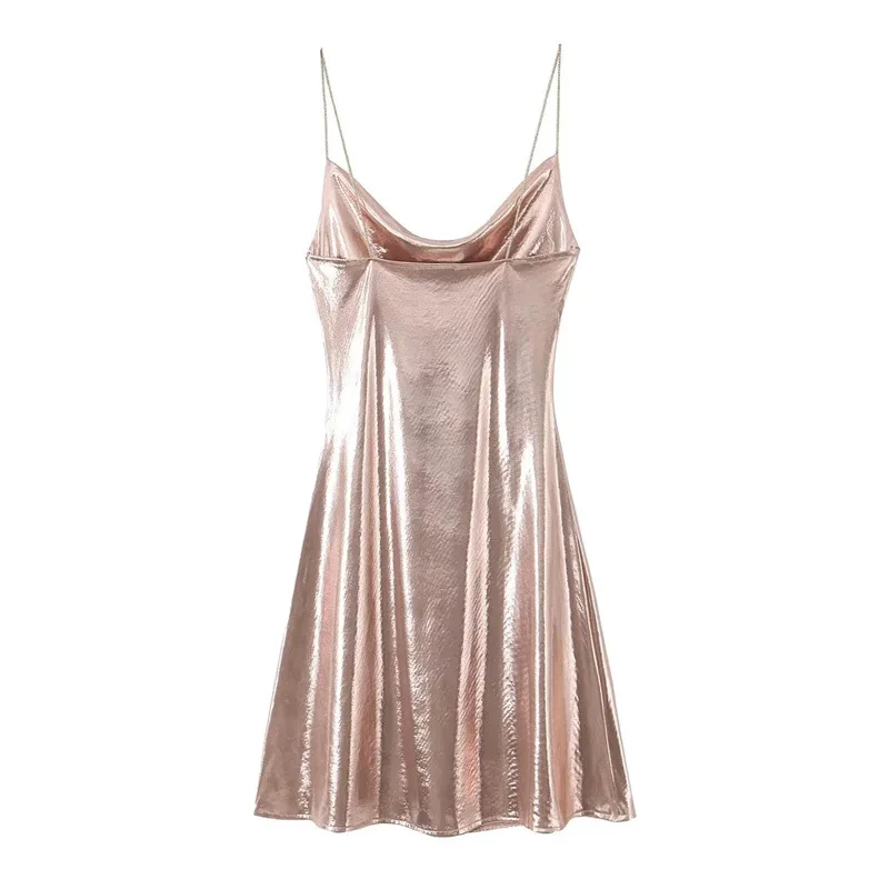 2024 Women Fashion Club Party Metallic Draped Sexy Mini Dresss