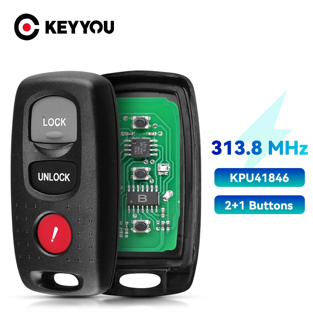 KEYYOU 3 Button Remote Car Key 313.8/315MHZ for Mazda 3 2004-2008 for Mazda 6 2003 2004 2005 KPU41846 / KPU41794