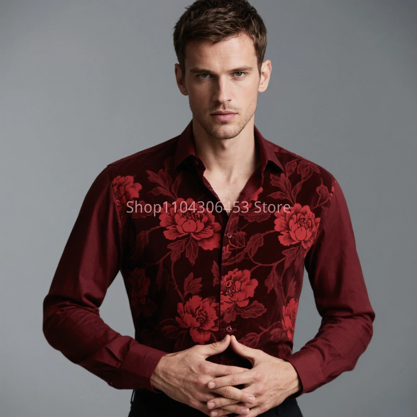 Men's Original Design Flowers Flying Dragon 3D Print High-end Shirt Men's Business Casual Formal Attendance Party Formal Top