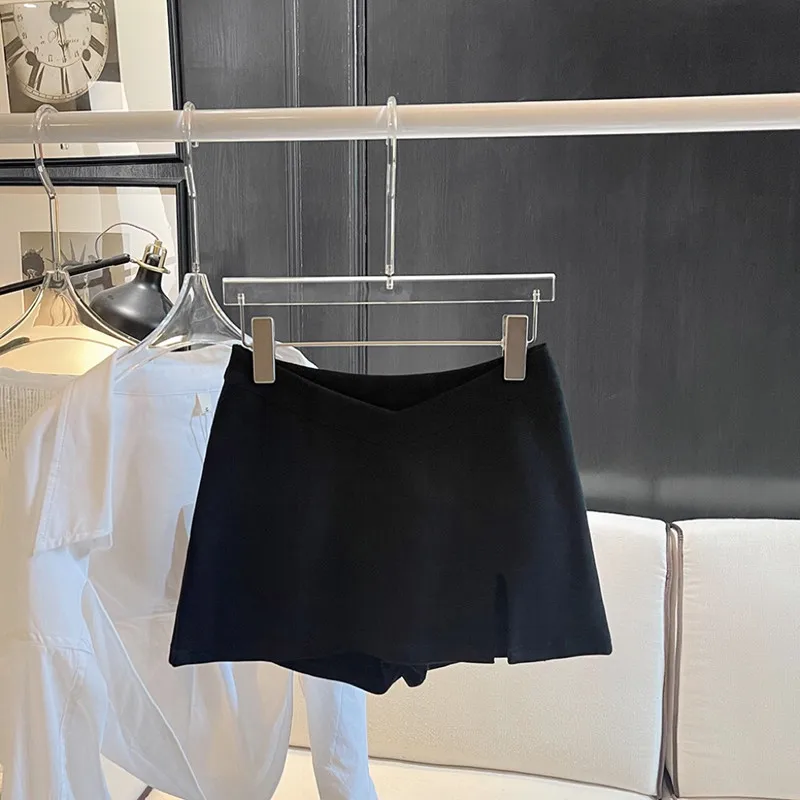 

Летняя короткая юбка с высокой талией, черная, А-силуэт, с разрезом, эффект похудения, для повседневной носки, в корейском стиле, облегающая.