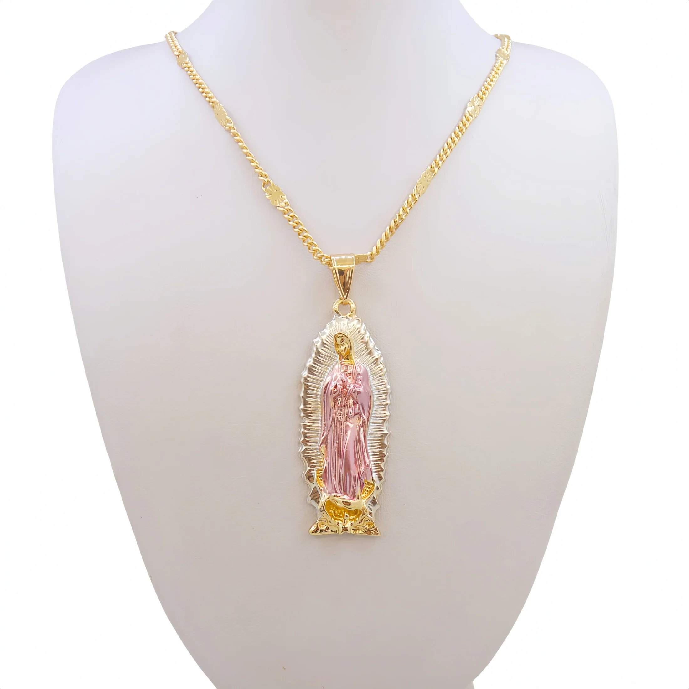 Gold Plated Painting Virgin Mary Mama Pendant/Amulet Religious Jewelry Virgen de guadalupe Virgin Mary Necklace